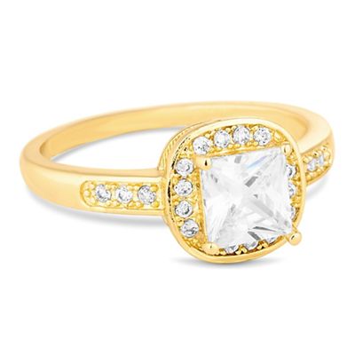 Gold square cubic zirconia pave ring